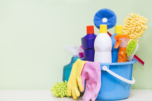 Bucket with cleaning products